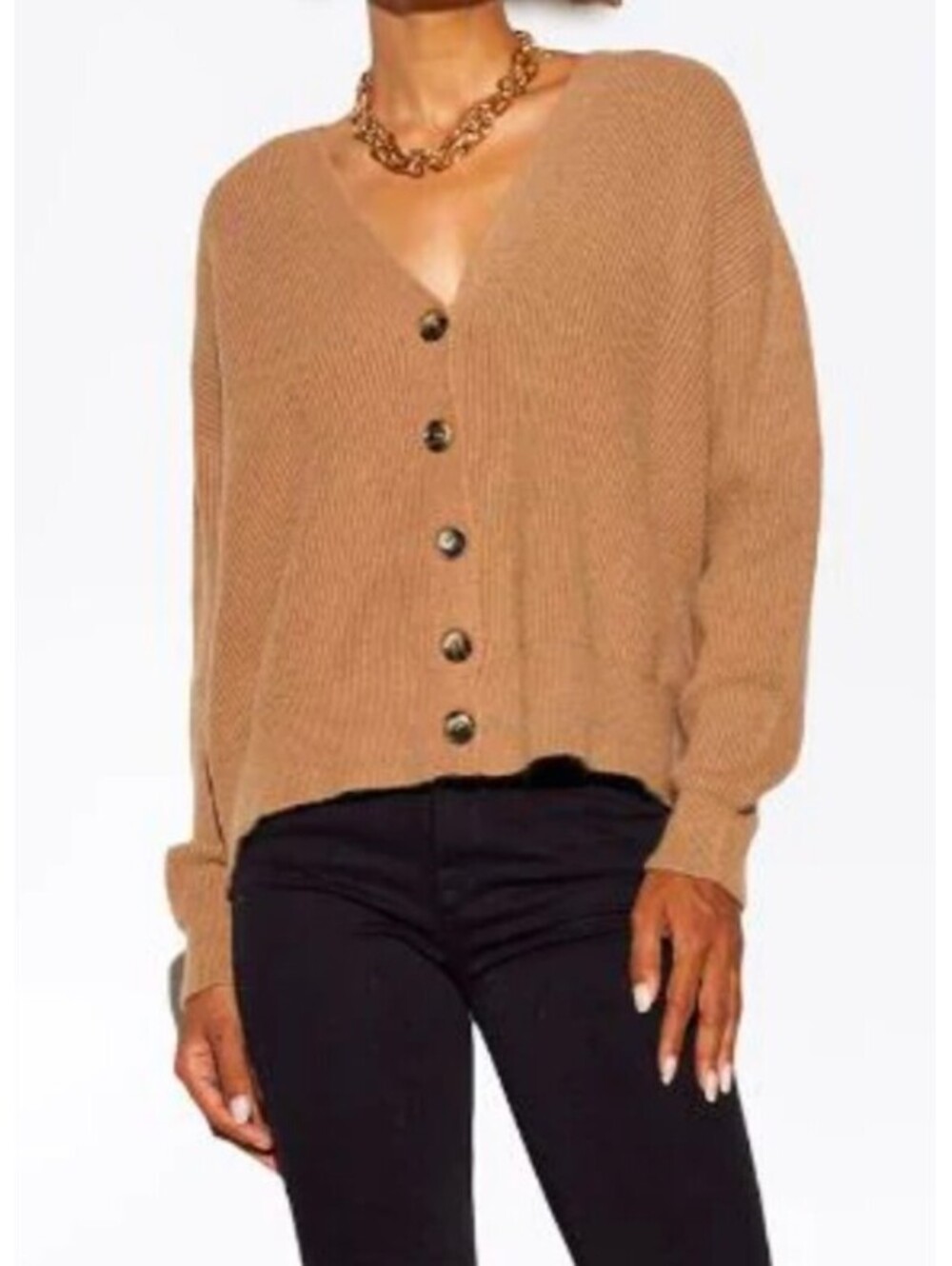 APPARIS caramel brown ribbed cardigan sweater sz M